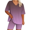 thumbnail image 2 of Caywon Women's V-Neck Short Sleeve T-Shirt and Shorts Two Piece Loungewear Set with Relaxed Oversized Fit for Home and Summer Casual Wear, 2 of 5