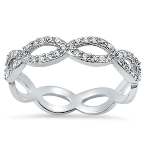 All In Stock Clear CZ Infinity Eternity Ring Sterling Silver Size 6