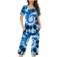thumbnail image 2 of CLOISE Womens Sleep Sets 2 Piece Comfortable Short Sleeve Sleepwear Blouses and Soft Capri Pants with Pockets Sleep Sets Casual Button Plisse Printed Cute Pajamas, 2 of 5