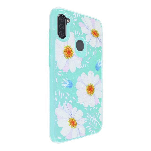 Funda de Diseño Doble Capa con Vidrio 9D para Samsung Galaxy A11 Margaritas con fondo menta Selicell Funda de diseño doble capa