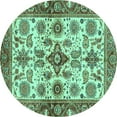 thumbnail image 1 of Ahgly Company Machine Washable Indoor Round Oriental Turquoise Blue Traditional Area Rugs, 8' Round, 1 of 4