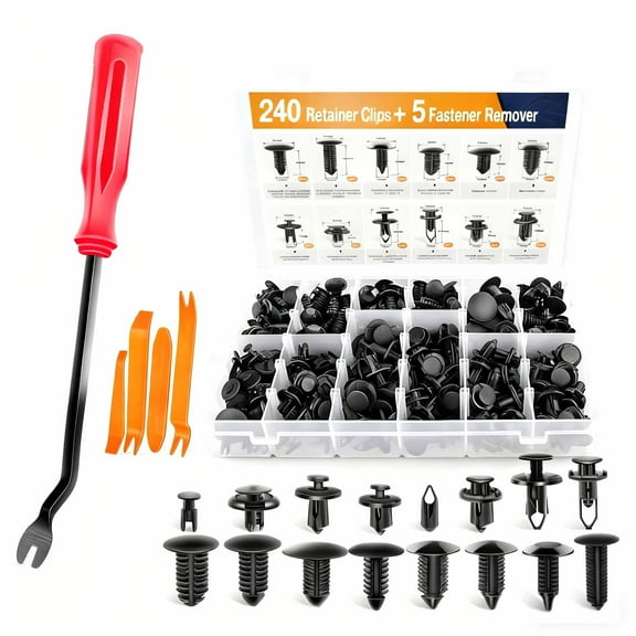 240PCS Bumper Retainer Clips Car Plastic Rivets Fasteners Push Retainer Kit Most Popular Sizes Auto Push Pin Rivets Set -Door Trim Panel Fender Clips for GM Ford Toyota Honda Chrysler