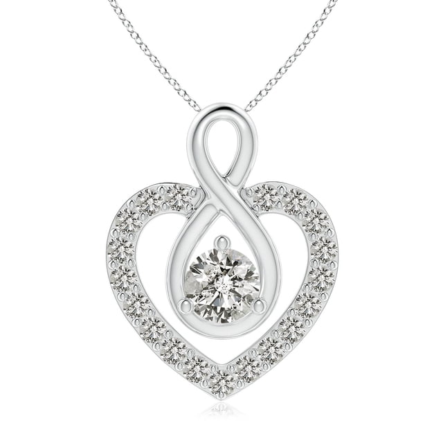 Angara Natural Diamond Necklace - Diamond Heart Pendant with Infinity Loop in Platinum for Women