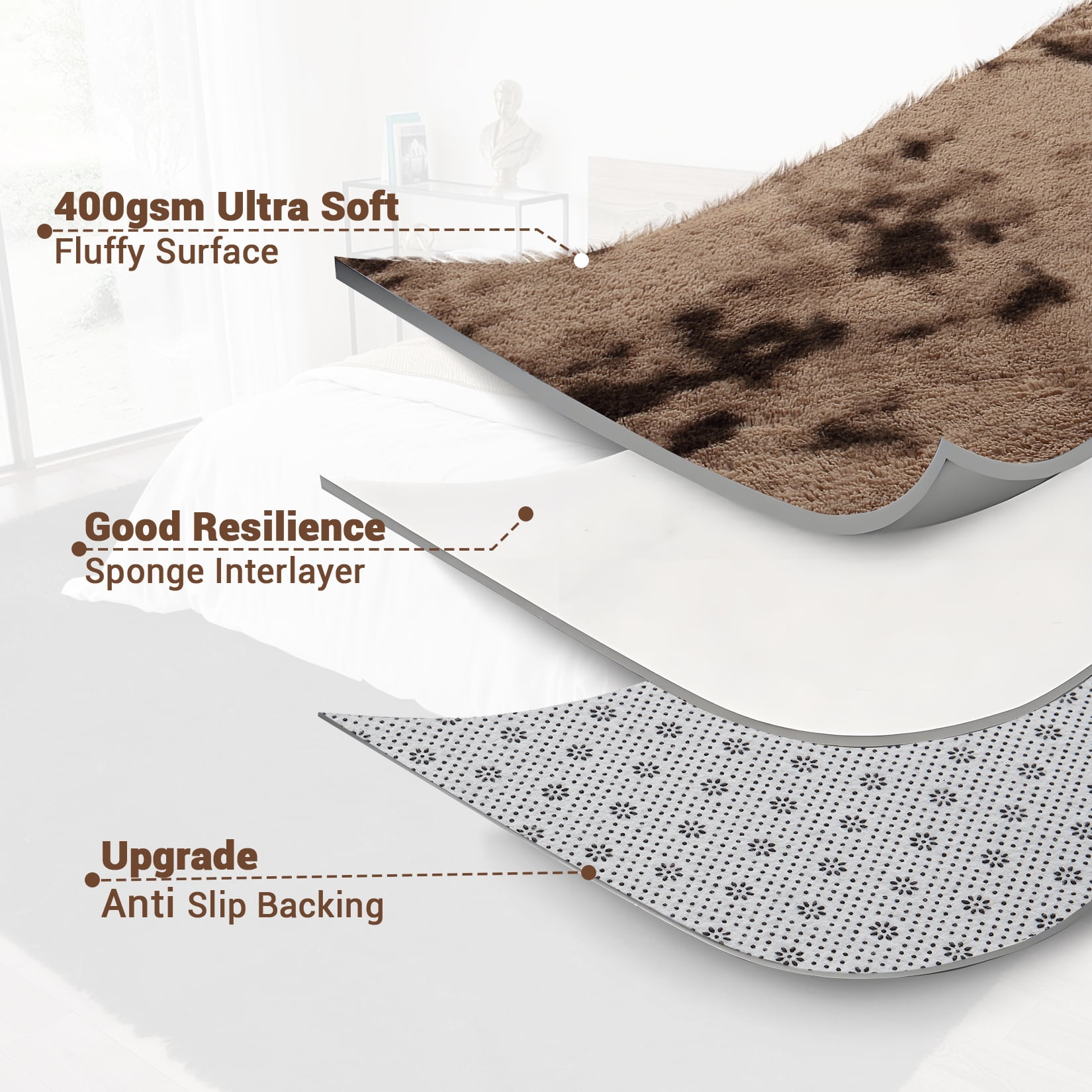 HOMERRY Fluffy Area Rug 8' x 10' Plush Fluffy Rugs Shaggy Carpet Rugs for Bedroom Living Room, Brown