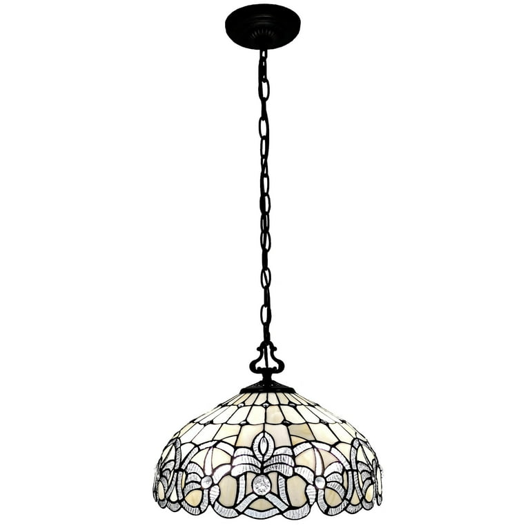 Amora Lighting Tiffany Style White Stained Glass Pendant Ceiling