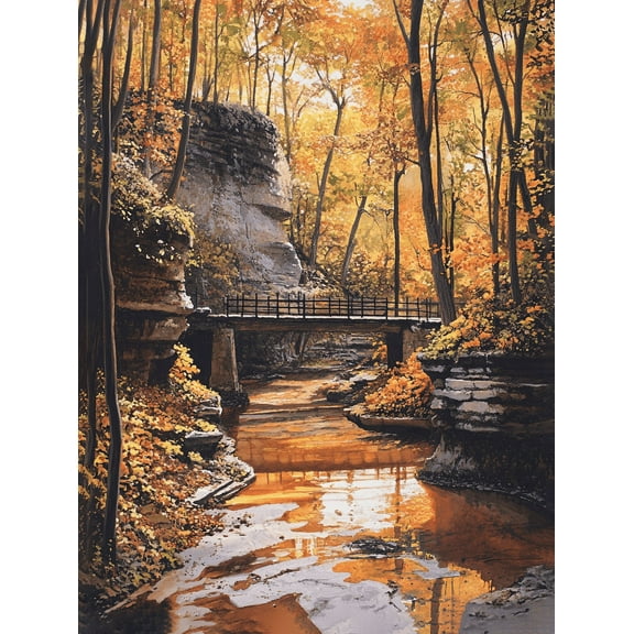 Autumn Creek Bridge Canvas Print/Wall Art， Suitable for Living Room， Bedroom， Office， Bathroom， and Hallway Decoration.