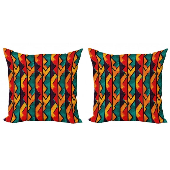 Ambesonne Grunge Throw Pillow Cover 2 Pack, Mosaic Style Zigzag Lines, 24", Teal Vermilion Plum