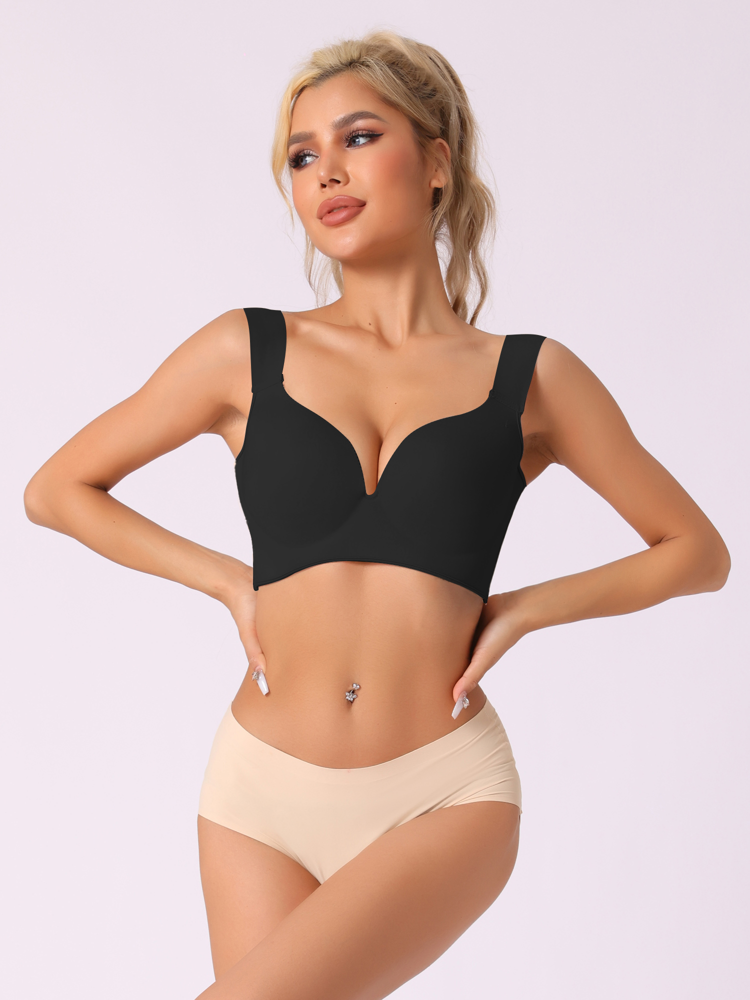 Unique Bargains Women's Universal Non-Wired Bra Push Up Vest Bralette Black 36 D