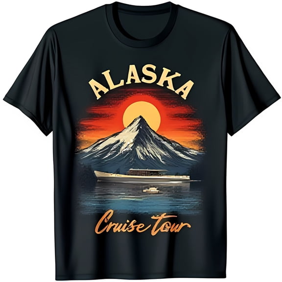Alaskan Cruise Adventure T-Shirt Majestic Mountains & Sunset Design