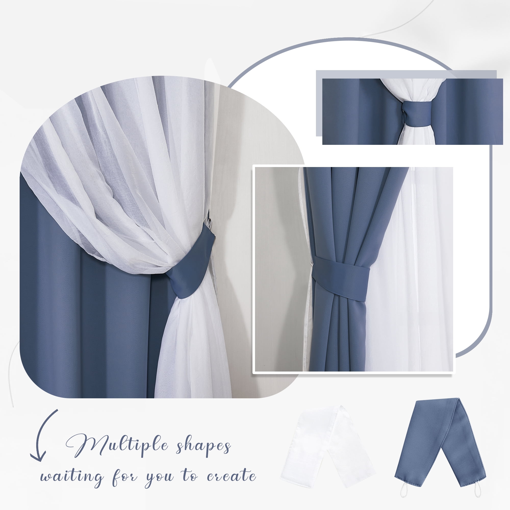 NICETOWN Double Layer Curtains for Bedroom, Solid Ruffle Blackout Grommet French Country Elegant Layered Curtains, Blue Haze, W52 x L84, Set of 2