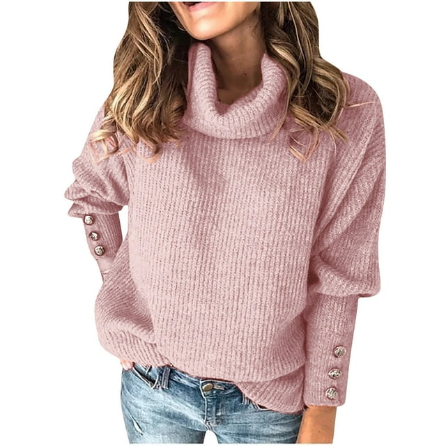 Babysbule Chandails pour Femmes Liquidation Chandail Tricoté à Col Roulé Manches Longues Élégant Décontracté
