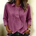 thumbnail image 2 of ATOYSOY Women Collared 3/4 Sleeve Asymmetric Button Down Shirt Irregular Curved Hem Linen Mix Loose Fitted Pullover Blouse Solid Color Casual Office Daily Travel Shopping Outfit, 2 of 6