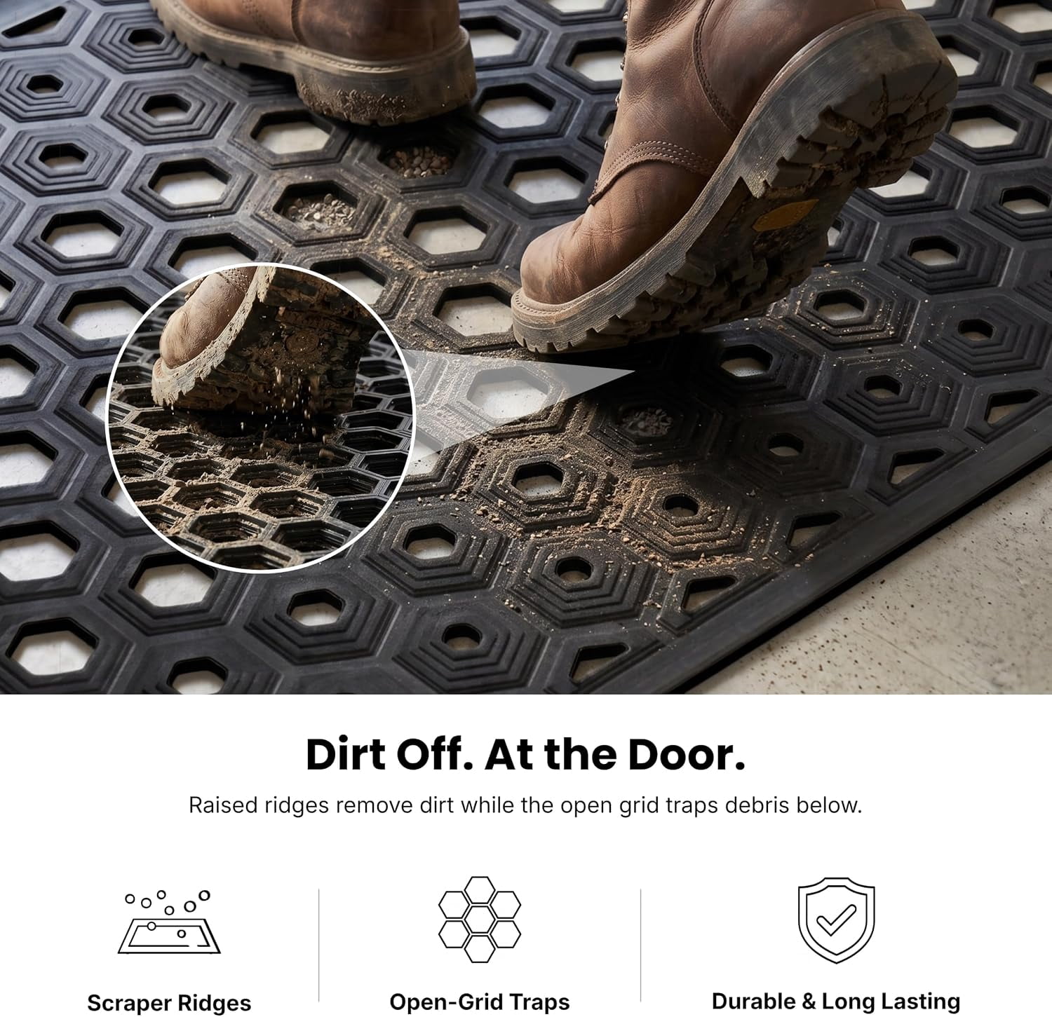 SUBHERA Heavy Duty Rubber Door Mat, Non-Slip Drainage, Outdoor All-Weather, 25x39 Inches