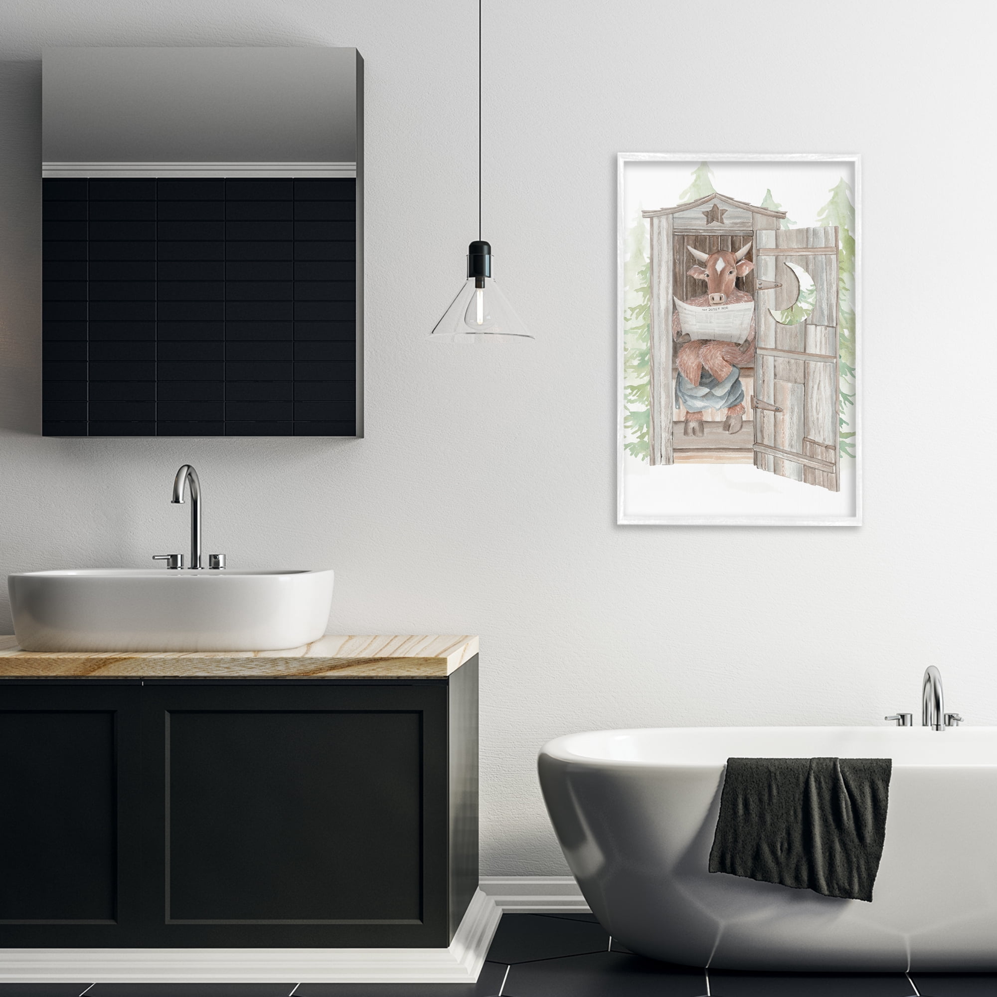Stupell Industries Daily Moo Outhouse Reading White Framed Giclee Art, design by Cindy Jacobs