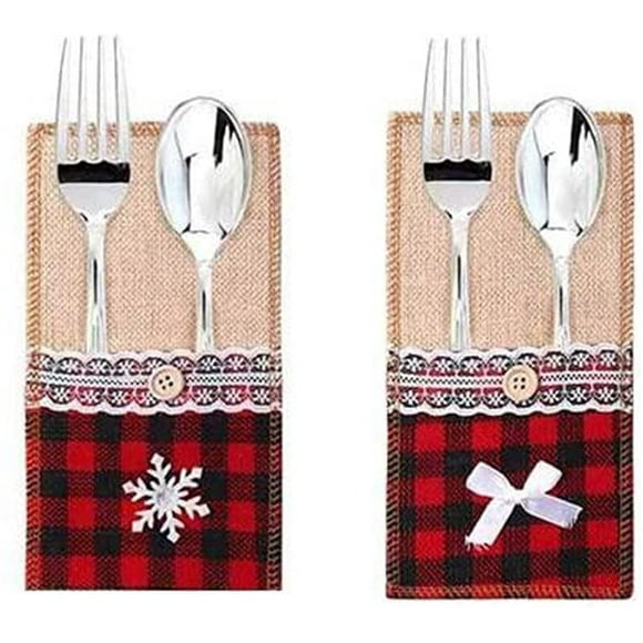 Christmas Silverware Holder,Christmas Cutlery Holders,Christmas Cutlery Bags Christmas Cutlery Holder Bags with Lace Trim Snow Bow Wedding Party Silverware Decoration 10pcs