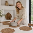 thumbnail image 5 of Natural Woven Placemat, Round Woven Plate Placemats, Farmhouse Rustic Straw Braided Chargers Place Mats, Large Boho Cattail Weave Table Mats, for Dining Plates Table Decor Home Wedding Party, Brown, 5 of 6