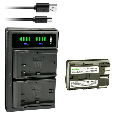 Kastar 1-Pack Battery and LTD2 USB Charger Replacement for Canon ZR50MC  ZR60  ZR65MC  ZR70MC  ZR80  ZR85  ZR85MC Camera  Canon BP-508 BP-511 BP-511A BP-512 BP-512A BP-514 BP-522 BP-535 Battery