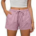 thumbnail image 3 of Amzcrzy Shorts for Women High Waist Cotton Linen Casual Shorts with Pockets 2026 Summer Solid Color Drawstring Daily Running Shorts for Women Pink L, 3 of 9