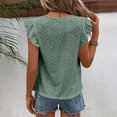 thumbnail image 6 of lcziwo Womens Fitted Sleeveless Top Eyelet Breathable Ruffle Round Neck Tank Top Solid Color Summer Casual Top Shirt Green XL, 6 of 6