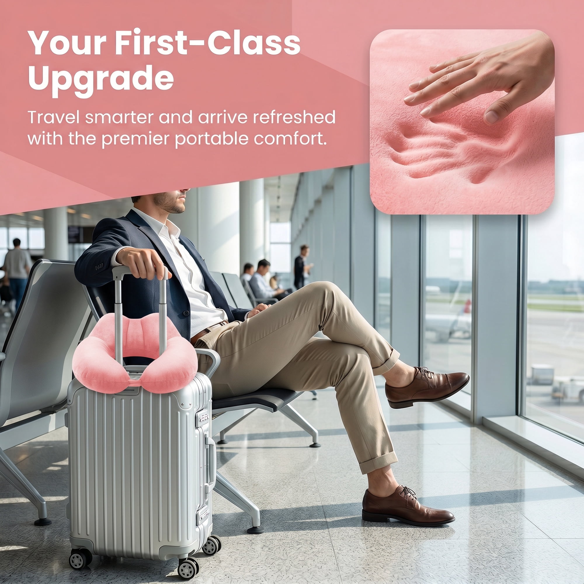 Unique Bargains Memory Foam U Shape Travel Neck Pillow Snap Closure Red 12"x11"x5"