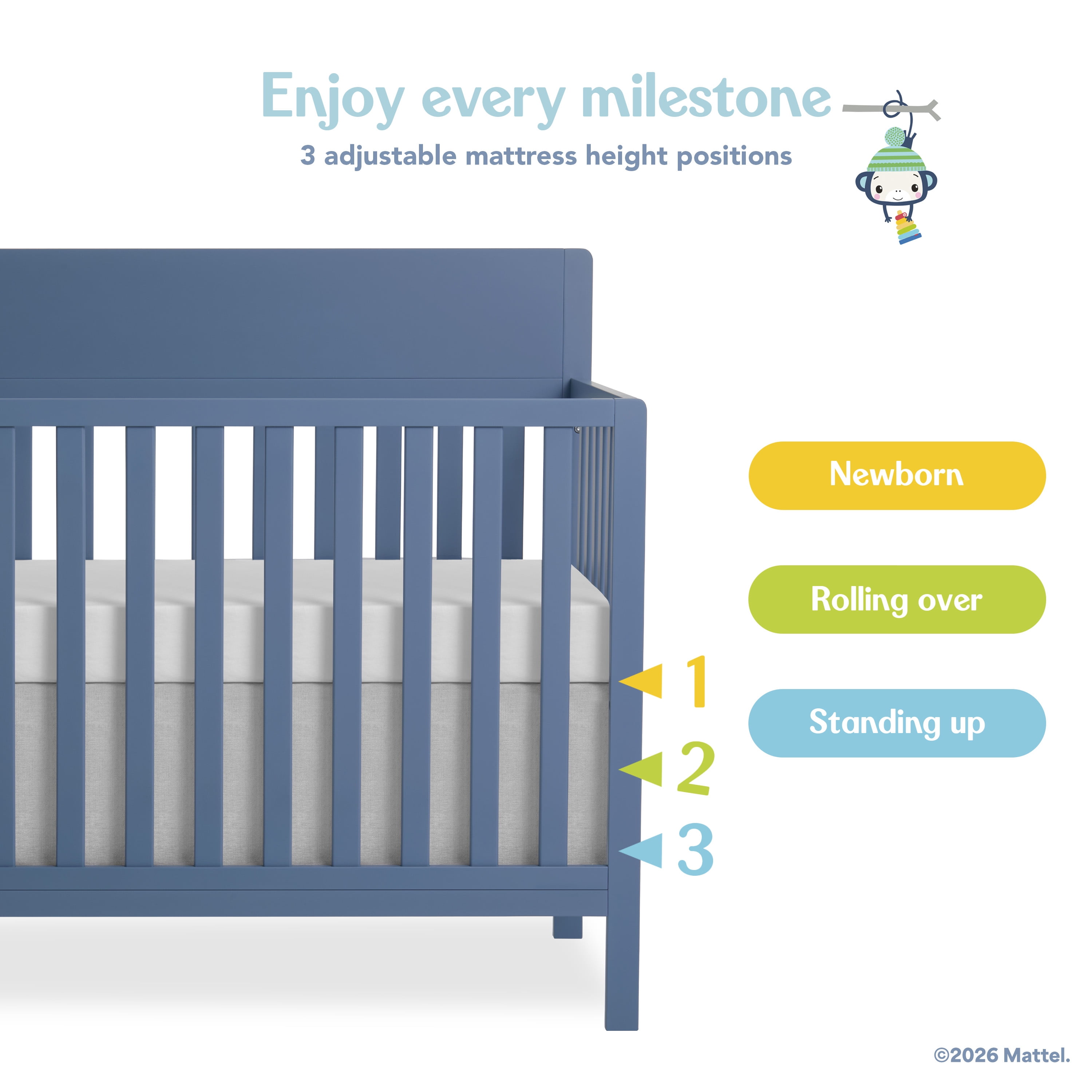 Fisher-Price Meadowbrook 4-in-1 Convertible Baby Crib by Dream On Me, Blue