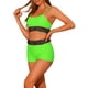 thumbnail image 4 of Conjuntos de bikini de color contrastante para mujer de 2 piezas, traje de baño de cintura alta y escote redondo, talla X-Large, verde, 4 of 5