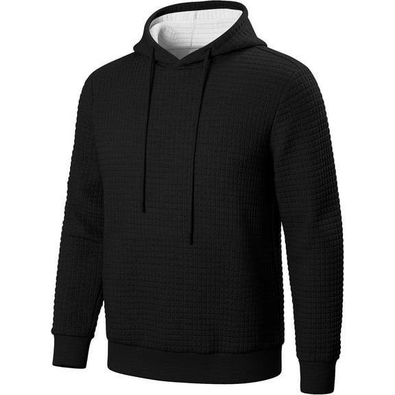 KISSMODA Men's Casual Waffle Knit Pullover Hooded Long Sleeve Collar Drawstring Sweatshirts Gym Ready Hoodies