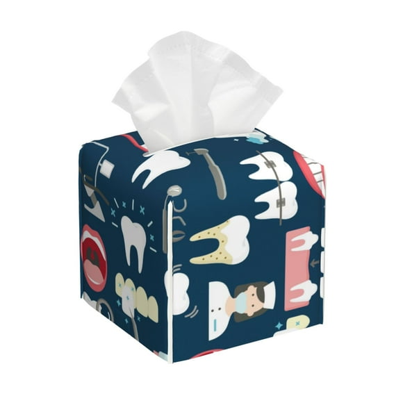 Balery Dental Porta Pañuelos de Cuero con Estampado – Funda Moderna Cuadrada para Caja de Pañuelos, Dispensador 5x5x5''