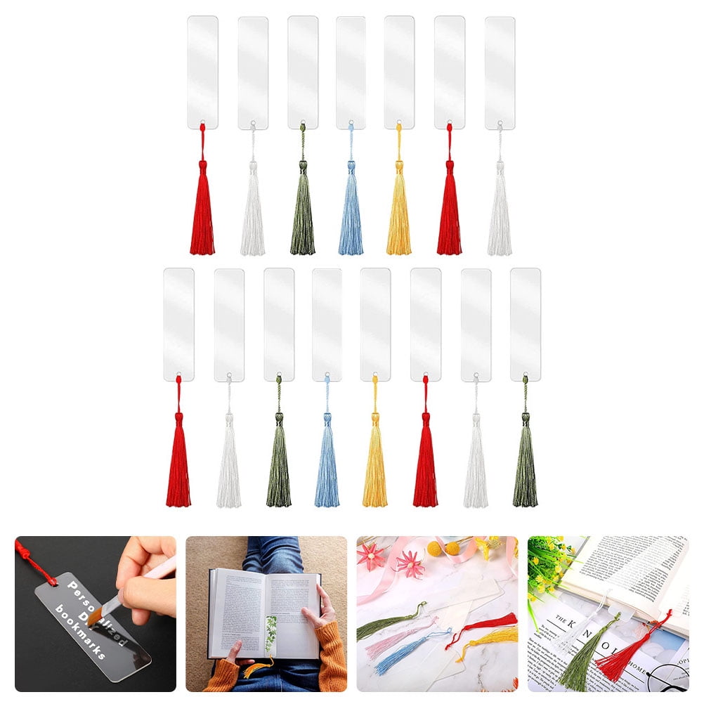 OUNONA 75 Sets Delicate Bookmarks Paper Blank Unfinished DIY Bookmarks with Tassels (As Shown)