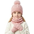 thumbnail image 2 of Sentuca Winter Hat Scarf Gloves Set Pompom Knitted Beanie with Neck Warmer & Gloves Outdoor Cold Weather 3PCS Kids Accessory Watermelon Red Size 2-10Y, 2 of 6