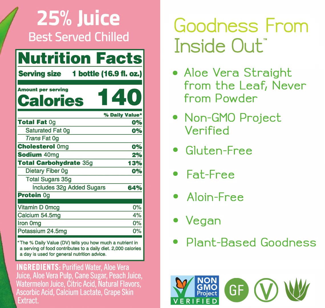 (Pack of 12) Alo Comfort Watermelon & Peach Aloe Vera Juice Drink, 16.9 fl oz