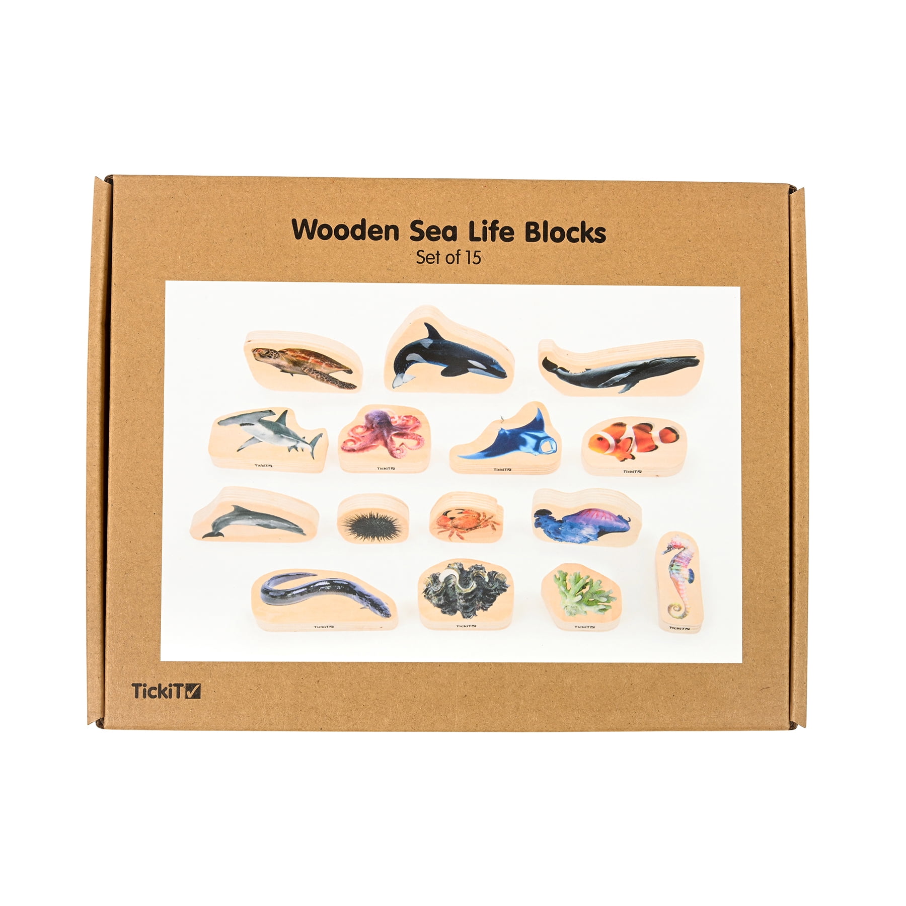 TickiT Wooden Sea Life Blocks - Set of 15