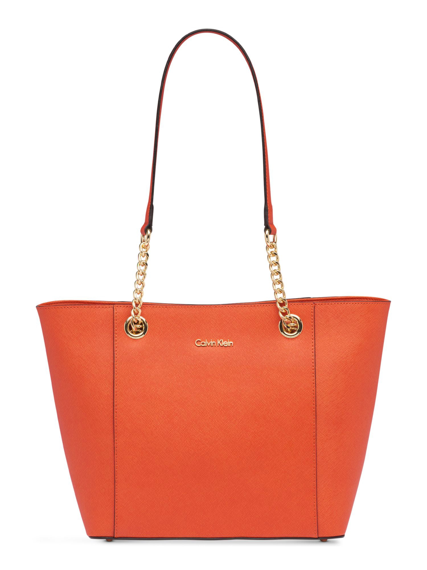 CALVIN KLEIN Orange Leather Tote Handbag Purse 