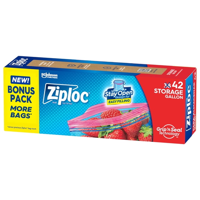 Bolsas para Almacenamiento de Alimentos Ziploc Galón 42 Unidades con Apertura Permanente