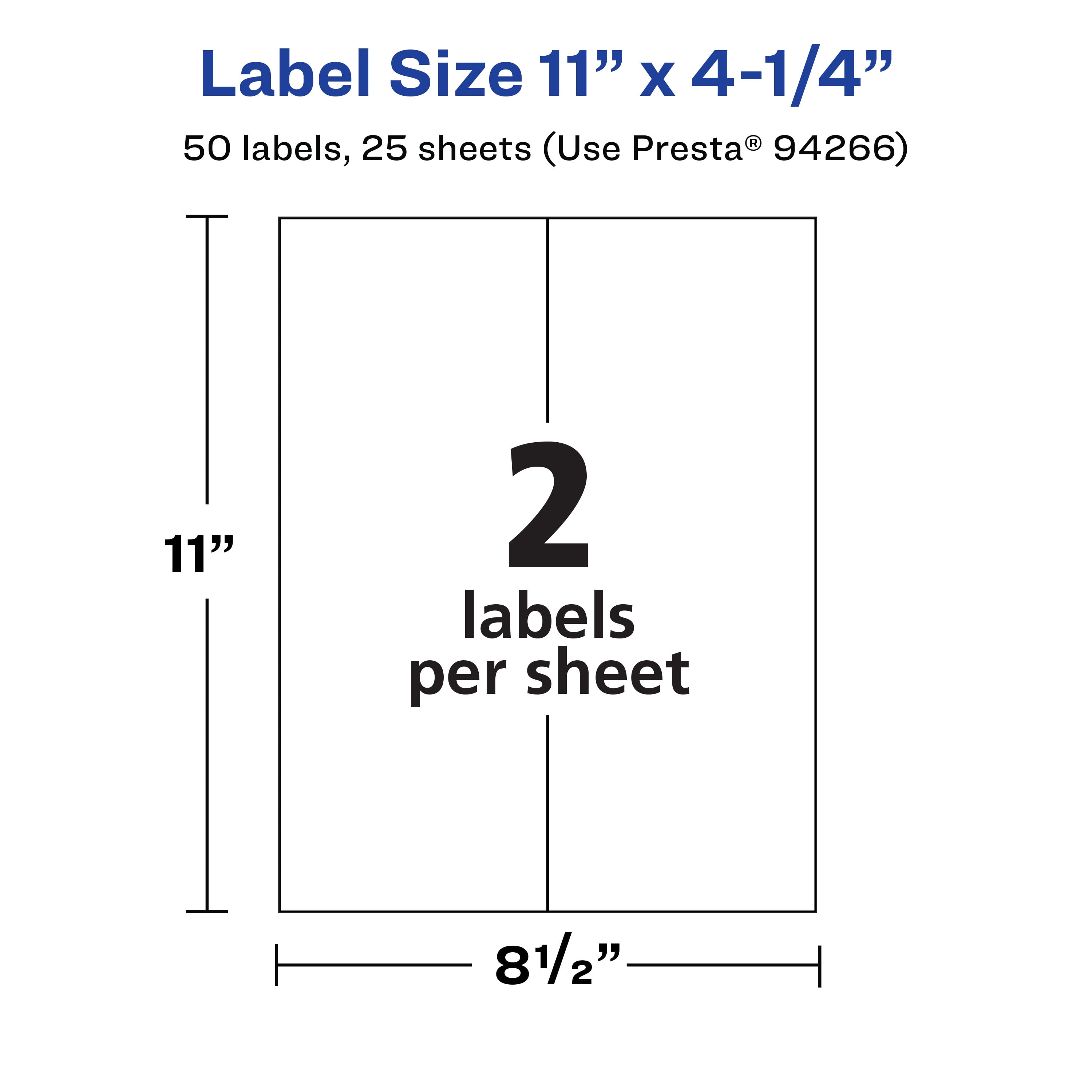 Avery Matte White Rectangle Labels, 11" x 4.25", 50 Labels