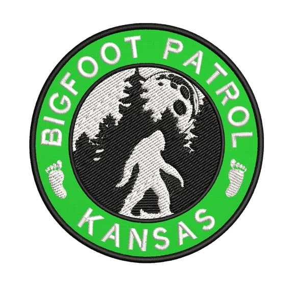 USA Kansas Bigfoot Patrol! Cryptid Sasquatch Watch! 3.5 Inch Iron Or Sew On Embroidered Fabric Badge Patch Unexplained Mysteries Iconic Series