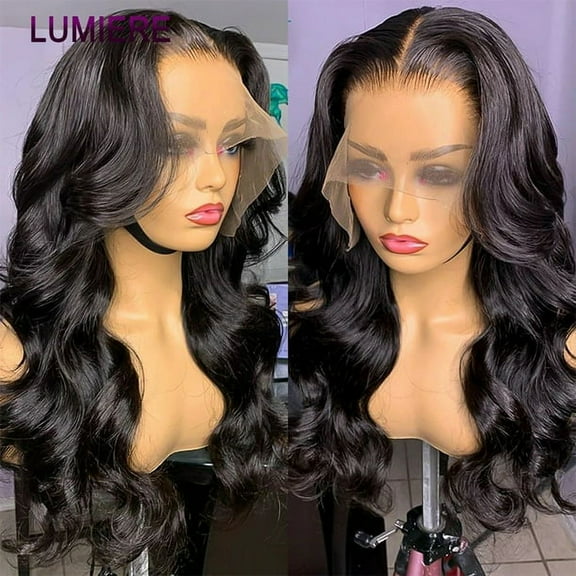Lumiere Brazilian Body Wave Lace Front Human Hair Wigs 13×4 Lace Front Wig Cap 150% Natural Black 30"
