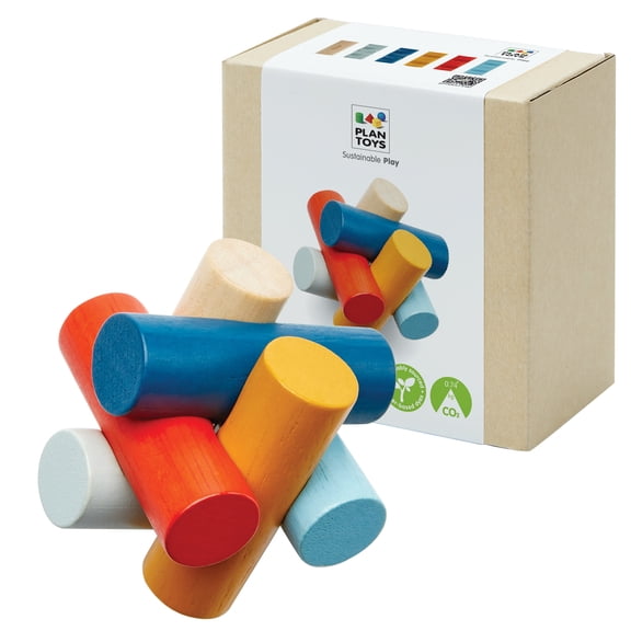 PlanToys® Wooden Log Puzzle for Kids | Montessori Brain Teaser Toy with 6 Interlocking Pieces | STEM Puzzle Game for Toddlers | Travel Game for Fine Motor Skills, Focus & Logical Thinking