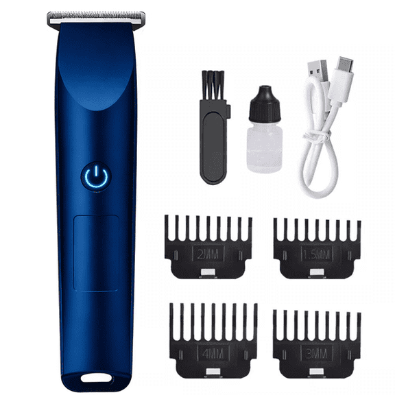 Men Professional Electric Hair Clippers & Beard Trimmer Kit, Cordless Rechargeable Grooming Set with 4 Guide Combs, Waterproof Shaver, USB Charging, Blue