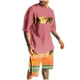 thumbnail image 3 of VBTAPA Men's Summer Tracksuit 2 Piece Beach Outfits Tropical Print Crewneck Tee and Shorts Set Casual Sweat Suit with Pockets Limited Time Sales Pink XL, 3 of 6