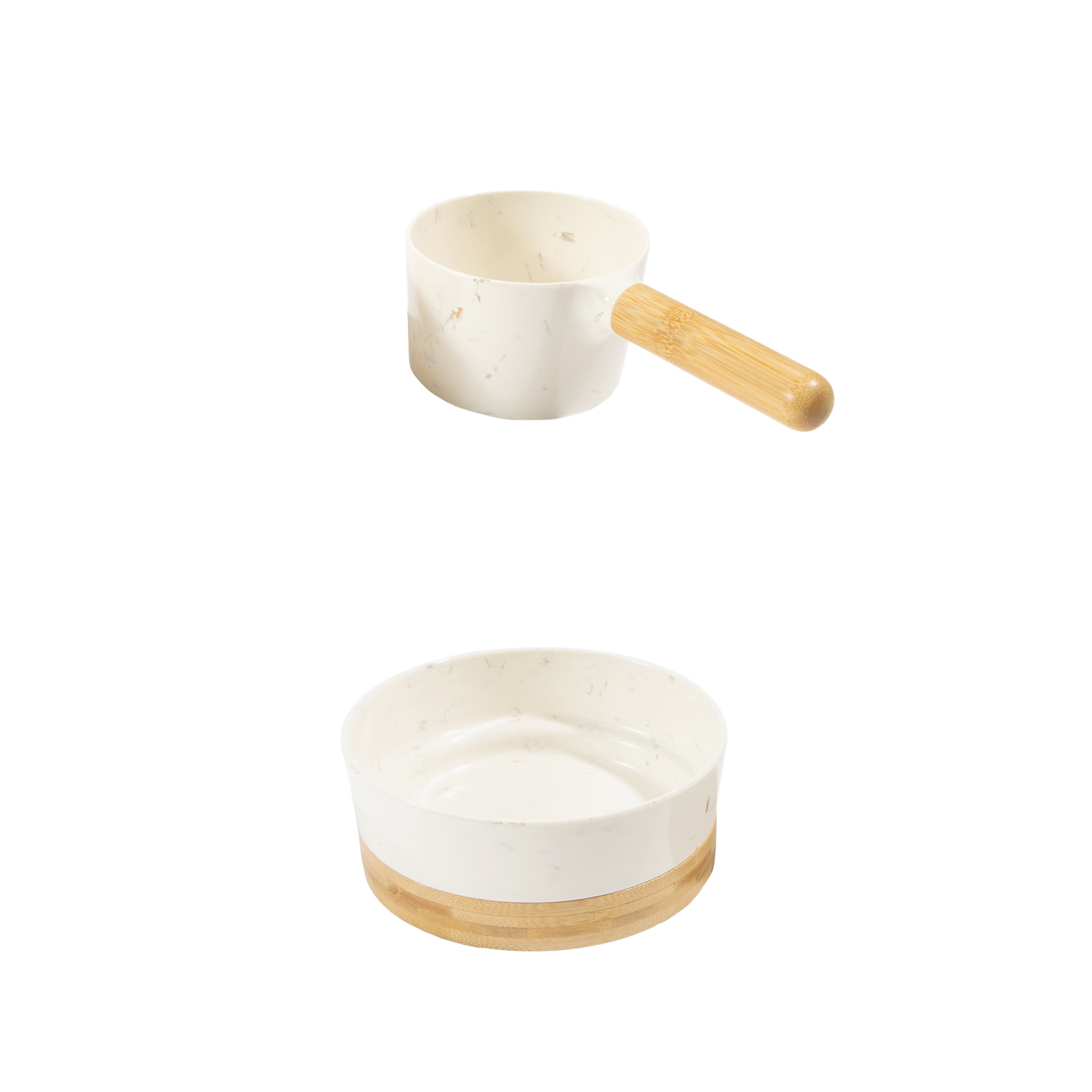 Oodles Dishwasher Safe Speckled Dog Bowl & Scoop Feeding Set, White, One Size