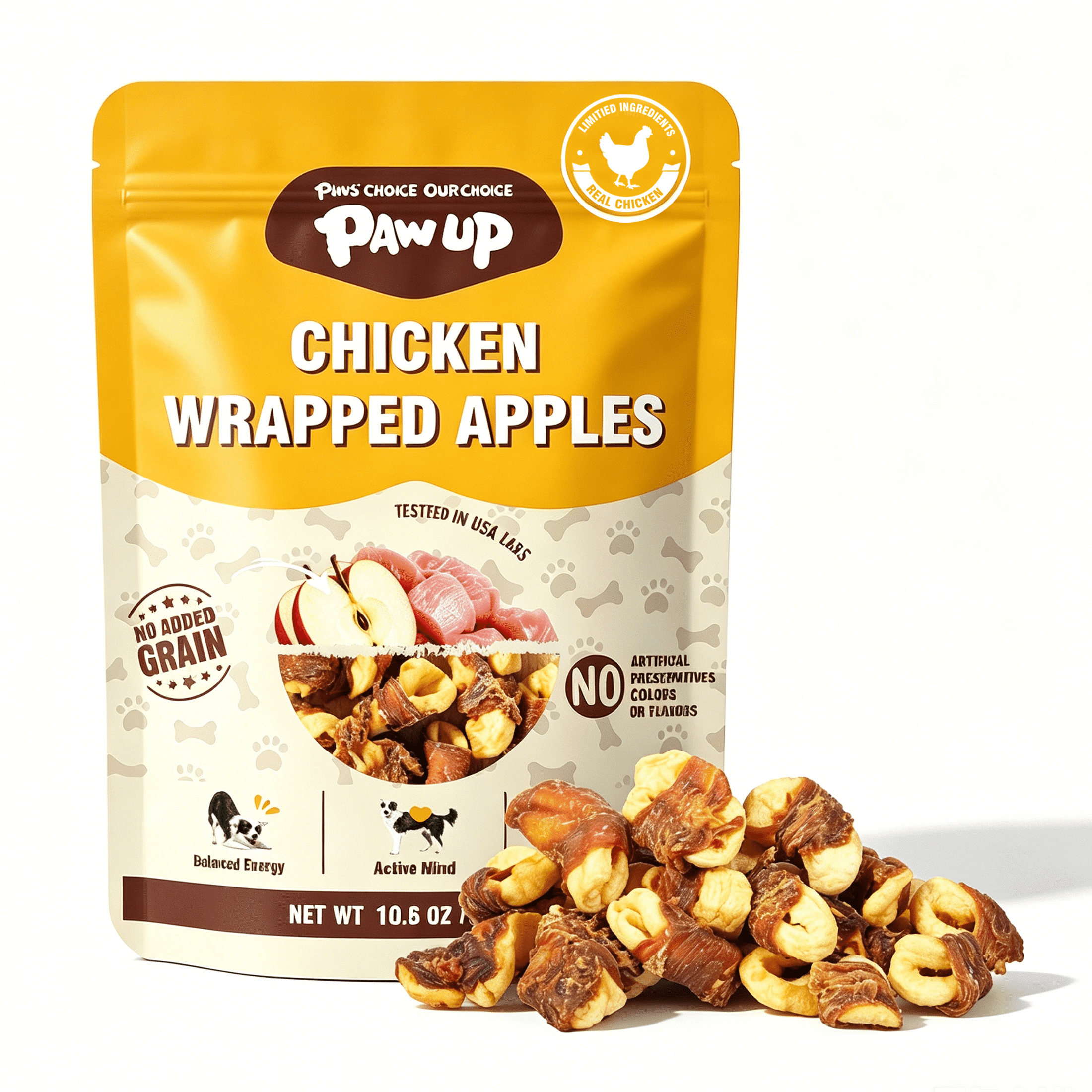 (2 pack) PAWUP Chicken Wrapped Apple Dog Treats, Chewy Dog Snack for Balanced Nutrition, Gluten & Grain Free Fruit Wraps for Dogs, 10.6 oz