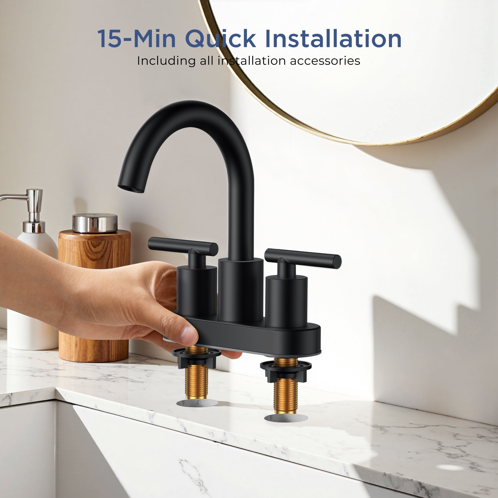 TVOFEK Bathroom Faucet 4 inch Centerset, Black 3 Hole Vanity Sink Faucet with Metal Pop up Drain for Lavatory RV, SUS316 Stainless Steel