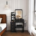 thumbnail image 3 of Teqhome Modern Lighted Mirror Power Outlet Makeup Vanity Desk Set with 4 Drawers Open Storage Shelves Stool for Bedroom Dressing Room (Black 4D), 3 of 15