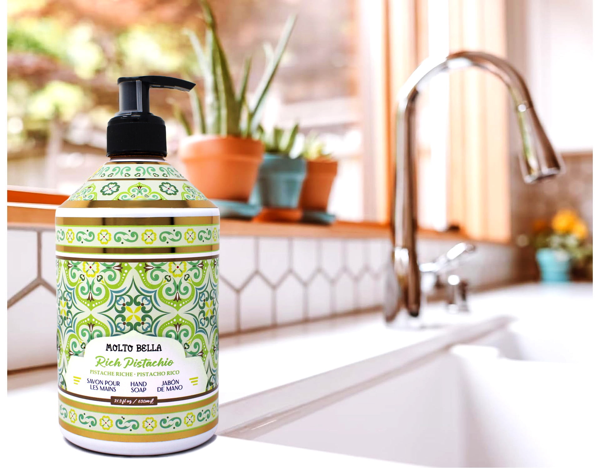 Molto Bella Rich Pistachio Hand Soap, Moisturizing Liquid Hand Wash with Elegant Fragrance, Pump Bottle, 21.3 fl oz 5 Pack