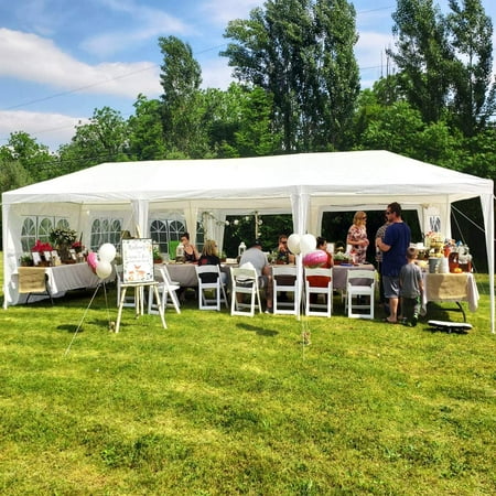 FDW 10 x30 White Outdoor Shelter Pavilion 8 Removable Walls-8 Canopy Wedding Party Tent Waterproof Camping Gazebo BBQ White