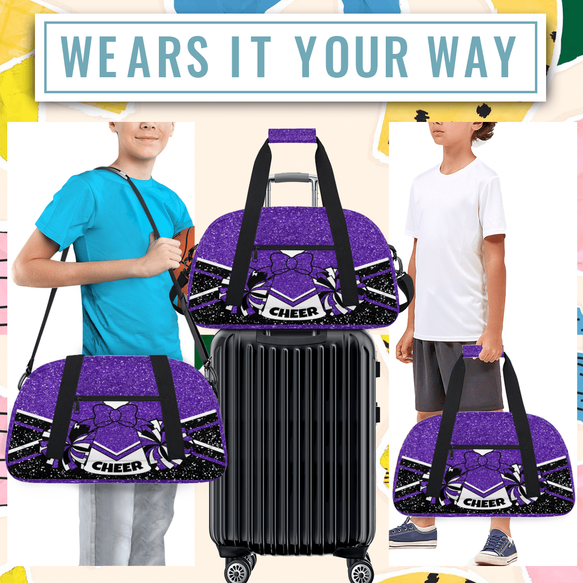Herdesigns Cheerleading Bags Overnight Duffel Bags Cheer Purple Sport Gym Bag Travel Bag Travel Waterproof Weekender Bag Carry On Travel Tote Bag Dance Bags