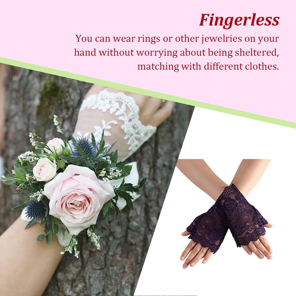 ADVEN Sunblock Fingerless Lace Gloves Wrist Length Flower Lace