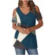 thumbnail image 1 of Tops de Algodón para las Mujeres Color Bloqueado Impreso Manga Corta Cuello en V Fuera Del Hombro, Top de Moda para Diario, 1 of 9