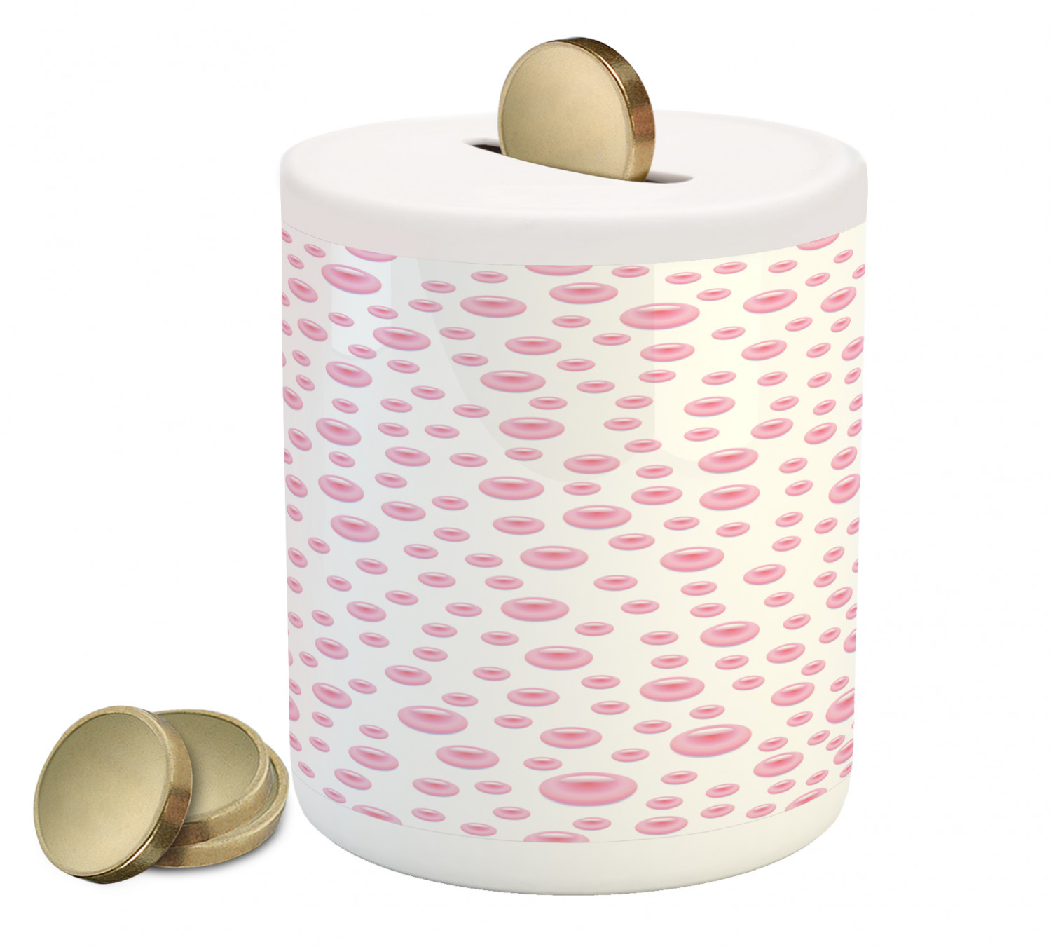 Pearls Piggy Bank, Pattern with Large Small Pink Color Pearls Precious Stones Bridal Print, Ceramic Coin Bank Money Box for Cash Saving, 3.6" X 3.2", White Pink, by Ambesonne - image 1 of 4